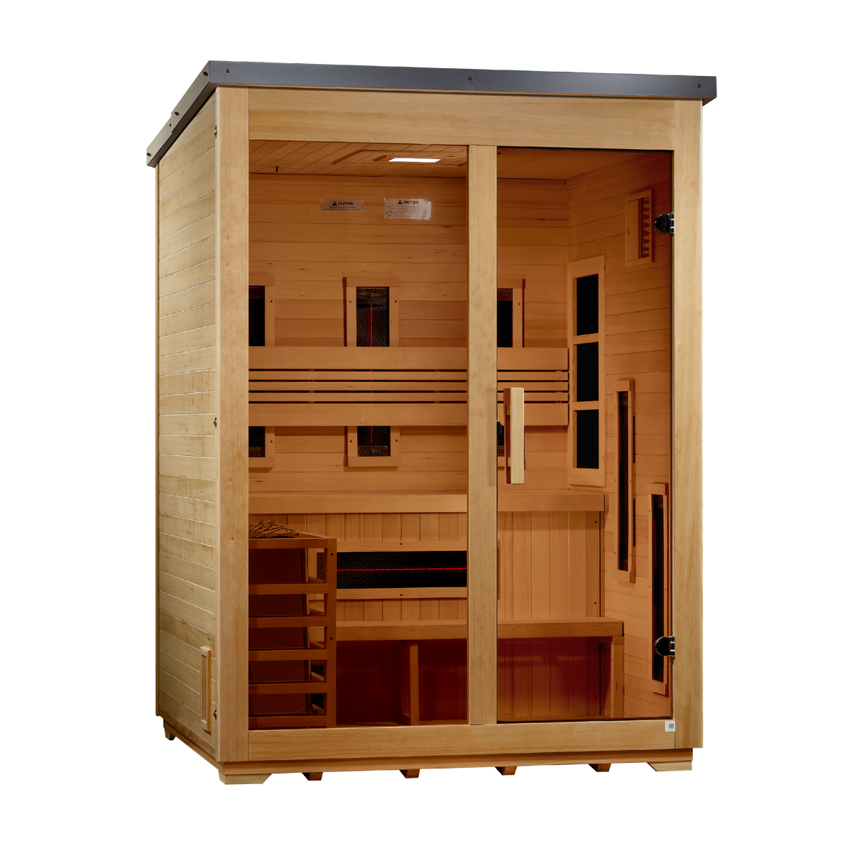 Golden Designs "Carinthia" 3 Person Hybrid (PureTech™ Full Spectrum IR or Traditional Stove) Flat Roof Outdoor Sauna (GDI-8023-01)