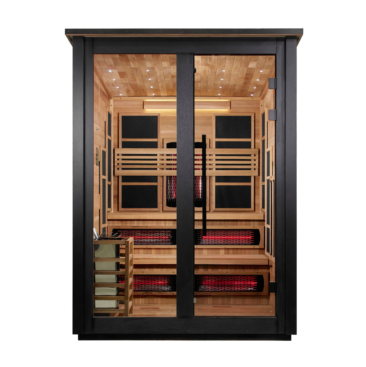 Golden Designs "Kaskinen" 6 Person, 2 Tone Barn Hybrid (PureTech™ Full Spectrum IR or Traditional Stove) Outdoor Sauna (GDI-8526-03)