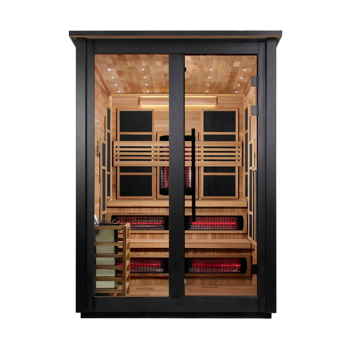 Golden Designs "Kaskinen" 6 Person, Black Barn Hybrid (PureTech™ Full Spectrum IR or Traditional Stove) Outdoor Sauna (GDI-8526-04)