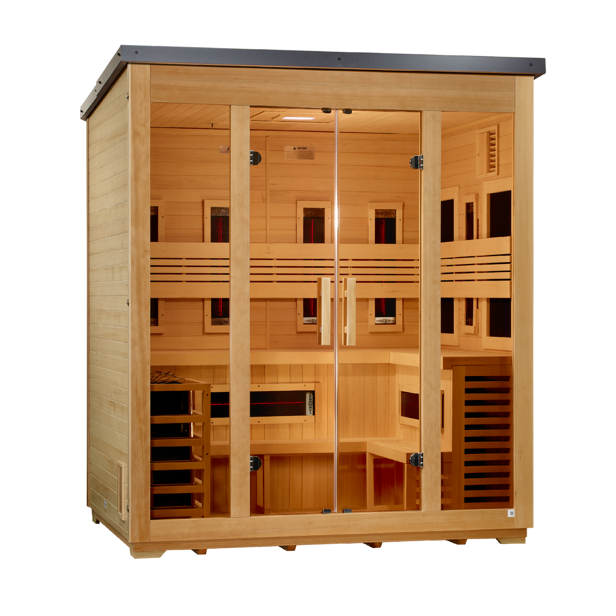 Golden Designs "Gargellen" 5 Person Hybrid (PureTech™ Full Spectrum IR or Traditional Stove) Flat Roof Outdoor Sauna (GDI-8025-01)