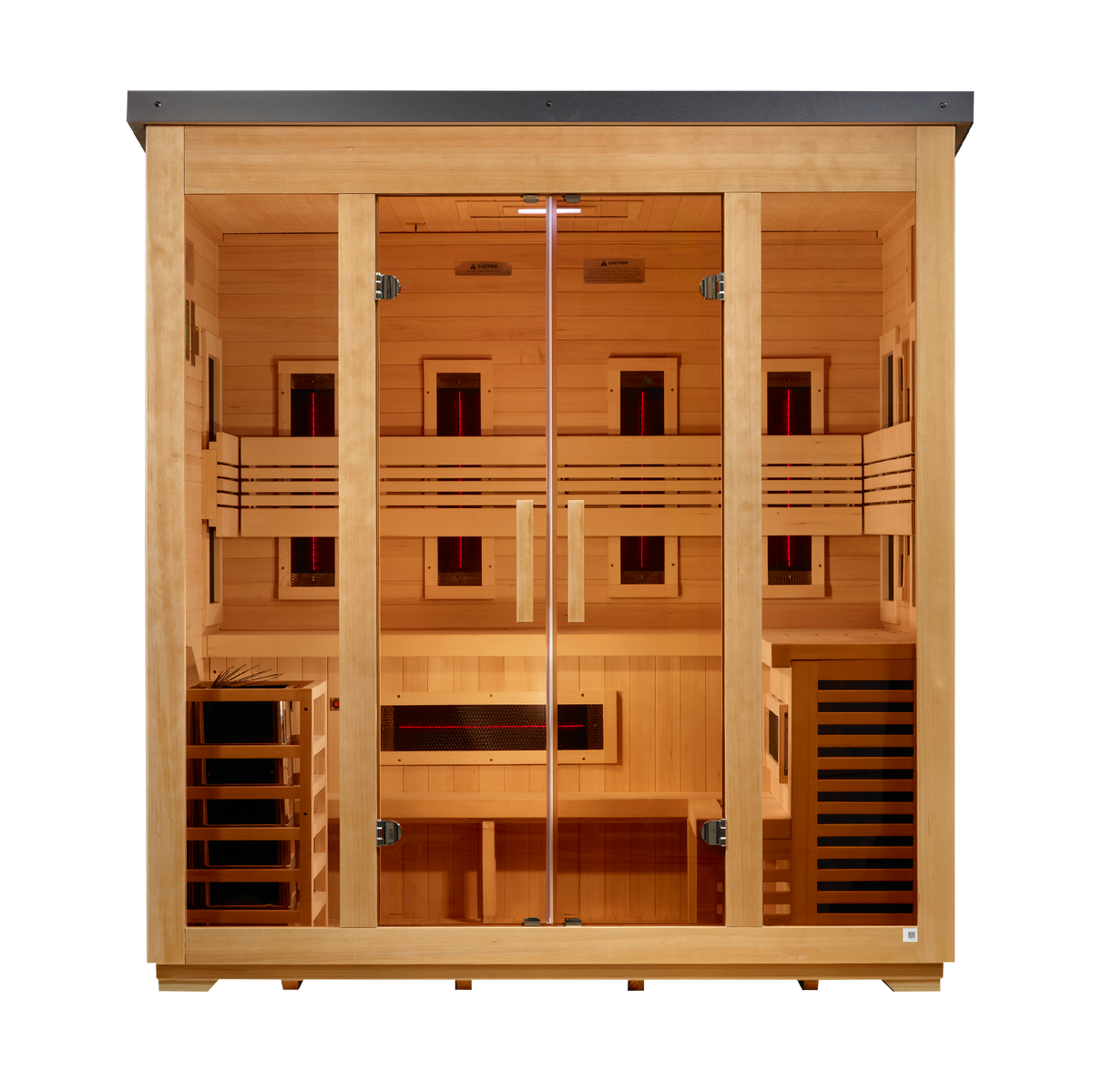 Golden Designs "Gargellen" 5 Person Hybrid (PureTech™ Full Spectrum IR or Traditional Stove) Flat Roof Outdoor Sauna (GDI-8025-01)